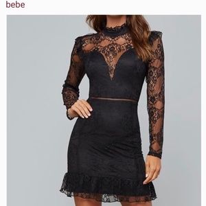 Bebe laced ruffled mini dress